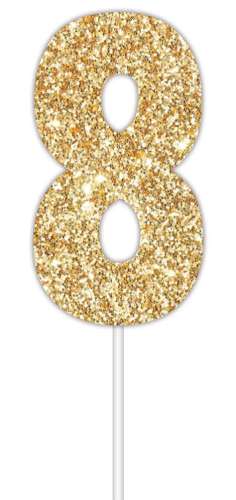 Gold Glitter Cake Topper - No 8 - Click Image to Close